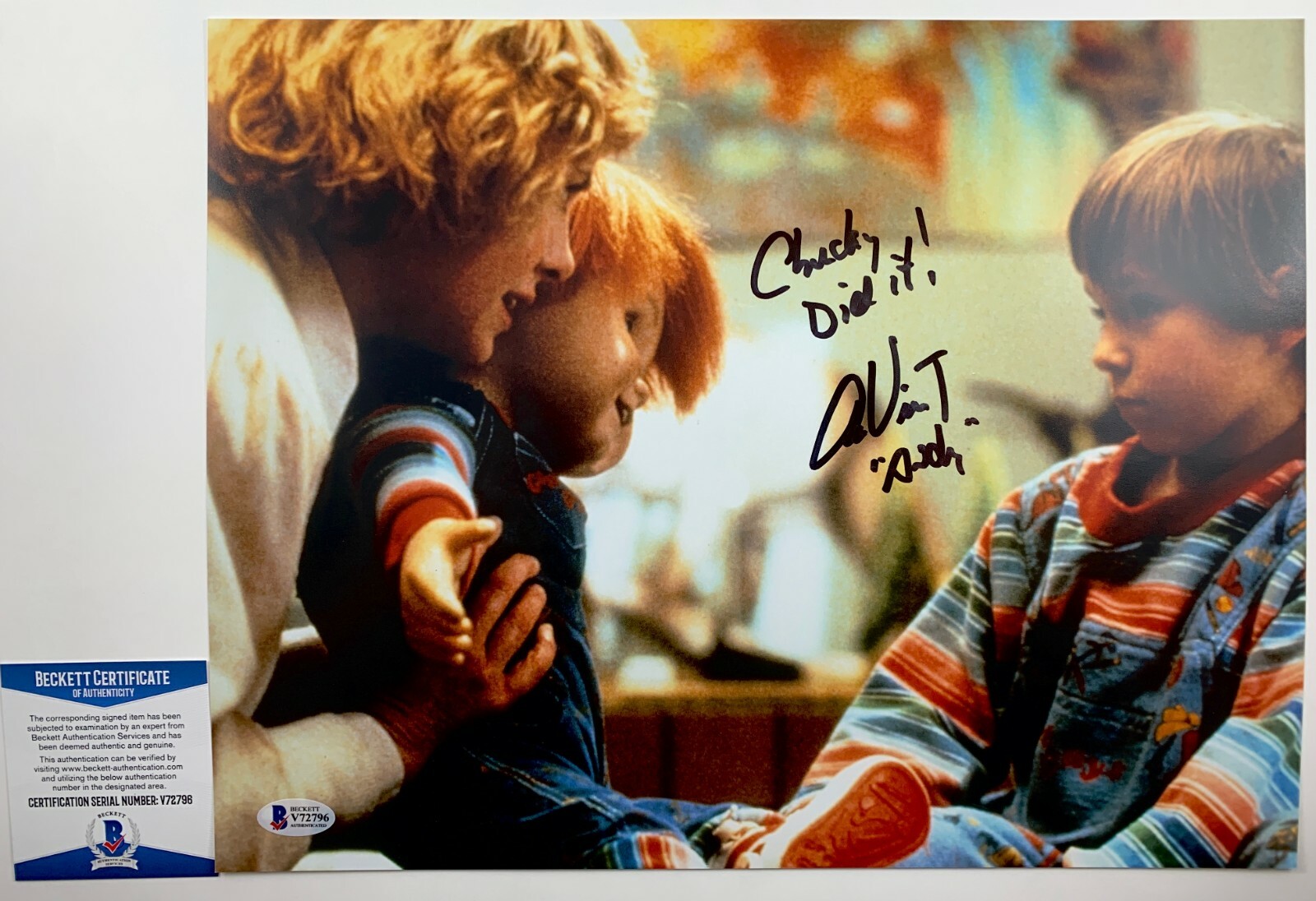 Alex Vincent Signed Child's Play Chucky & Andy 11x14 Photo Autograph BAS COA