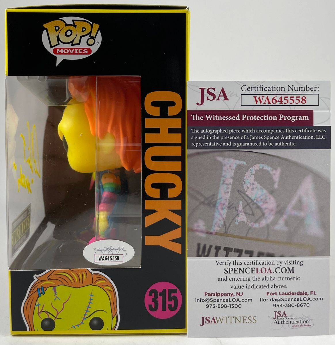 Alex Vincent Signed Chucky Exclusive Black Light Funko POP! C Autograph JSA COA - Image 3