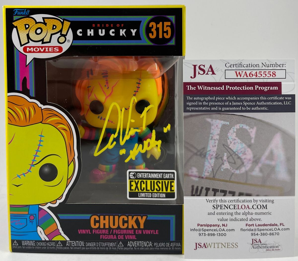 Alex Vincent Signed Chucky Exclusive Black Light Funko POP! C Autograph JSA COA