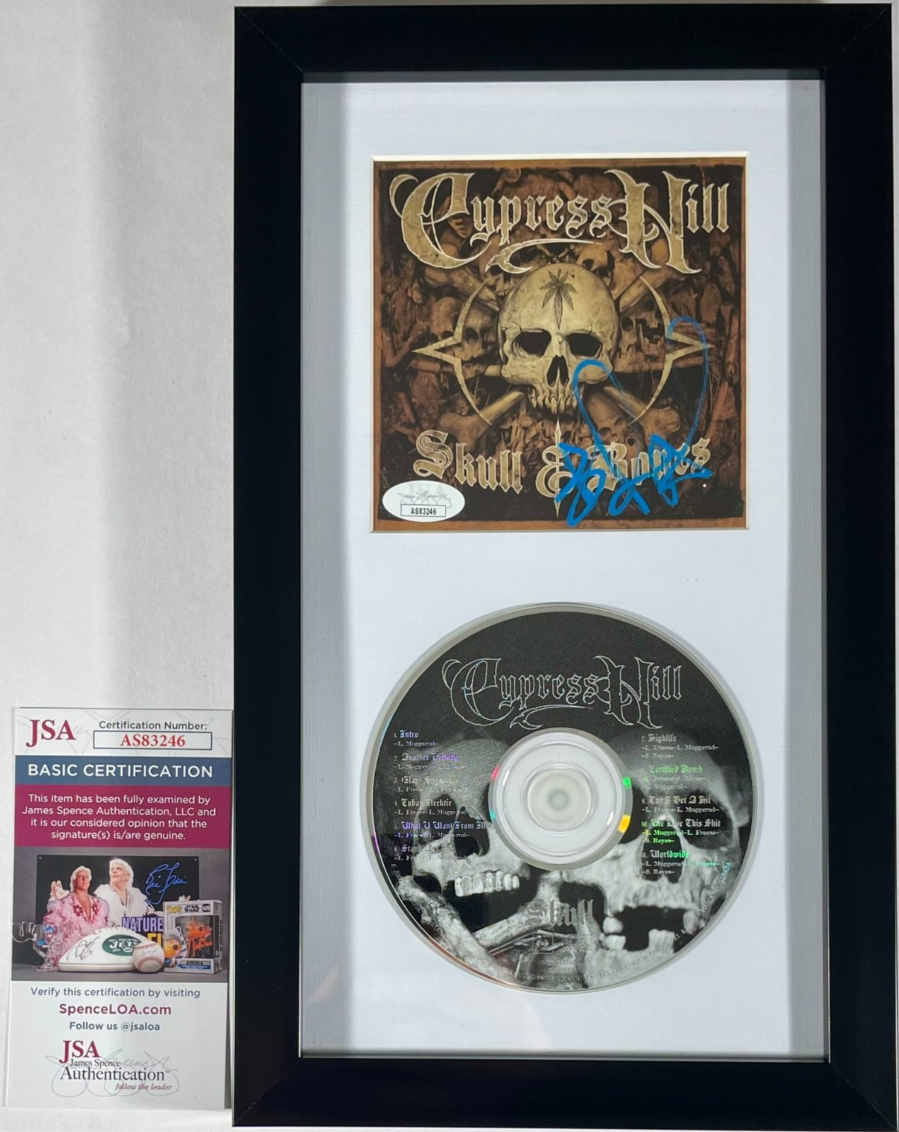 B-Real Signed Cypress Hill Skull &Bones CD Booklet Framed Display Rap JSA COA
