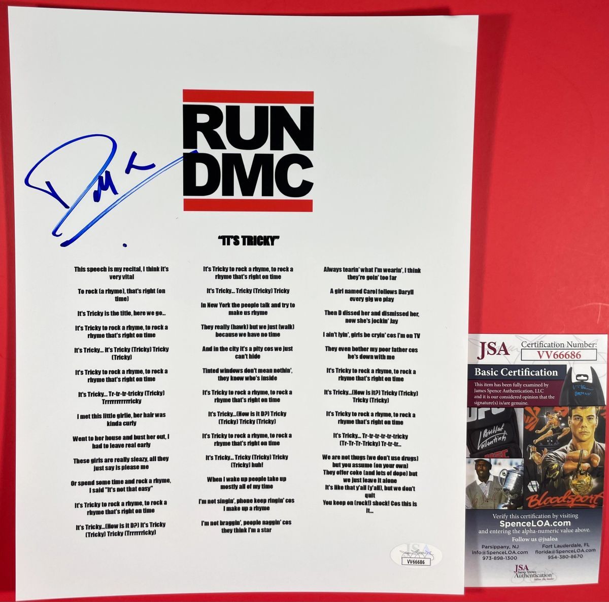 Darryl McDaniels DMC Signed Run-DMC It's Tricky Lyric Sheet Autograph JSA COA
