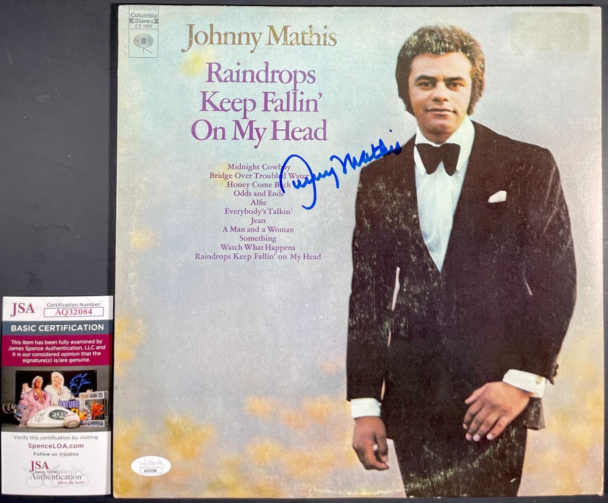 Johnny Mathis Signed Raindrops Keep Fallin' On My Head Vinyl Record LP JSA COA