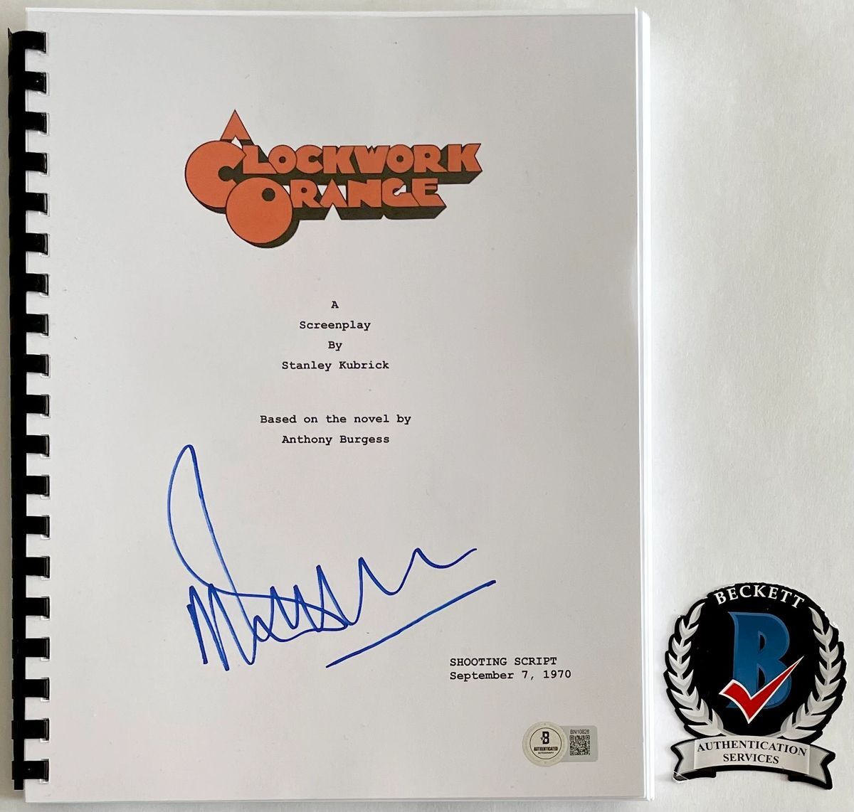 Malcolm McDowell Signed A Clockwork Orange Movie Script Autograph BAS COA