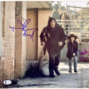 Norman Reedus & Cailey Fleming Signed The Walking Dead 11x14 Photo TWD BAS COA