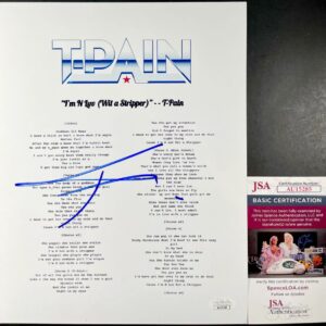 T-Pain Signed I'm N Luv Wit A Stripper Lyric Sheet Hip Hop Rap Autograph JSA COA