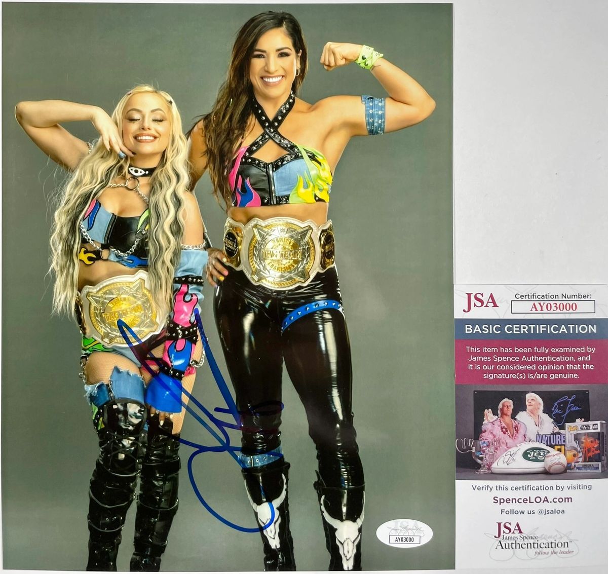WWE Liv Morgan Signed Liv & Raquel Rodriguez 8x10 Photo A Autograph JSA COA
