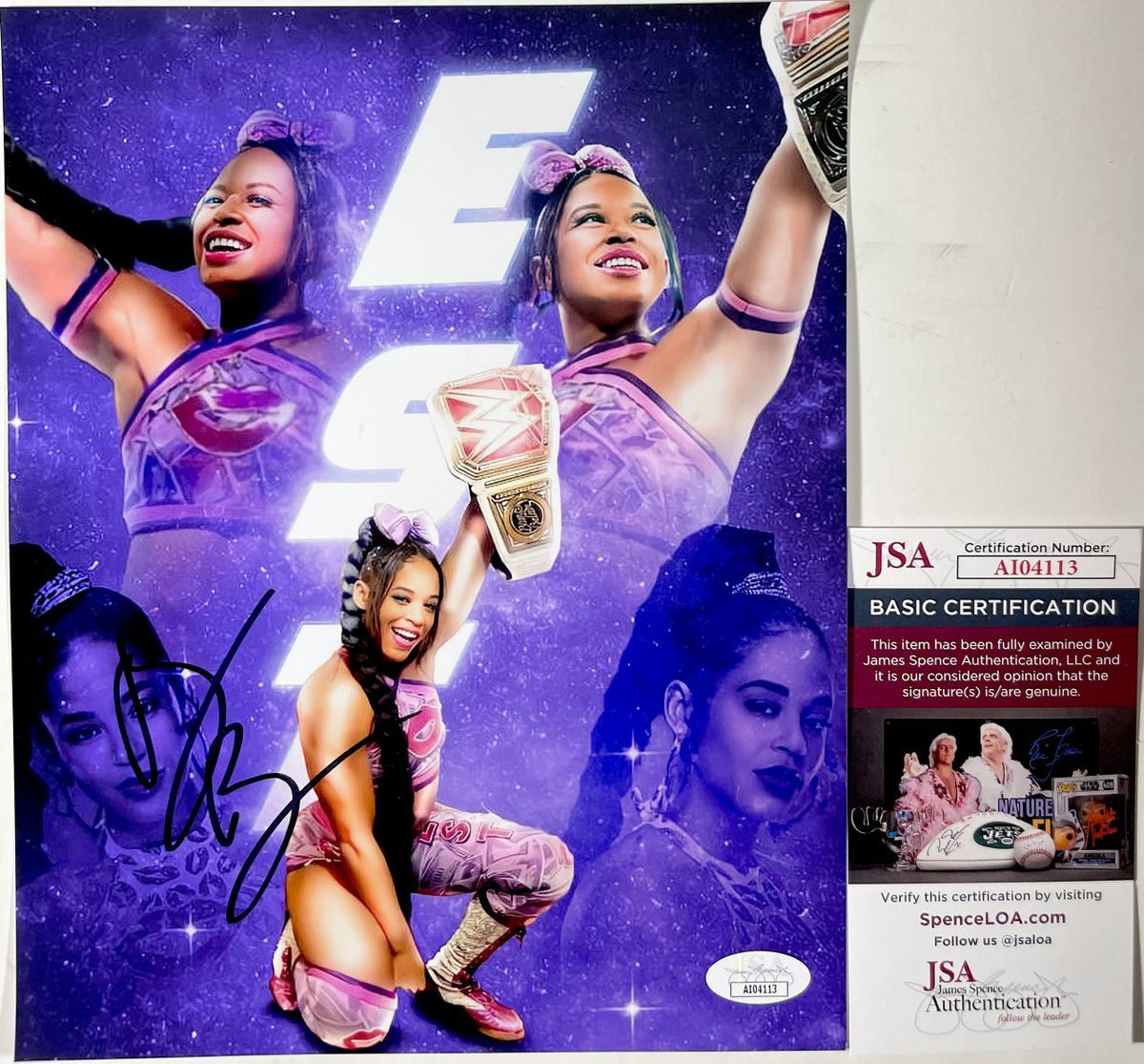WWE NXT Bianca Belair Signed Championship Belt 8x10 Photo D Autograph JSA COA