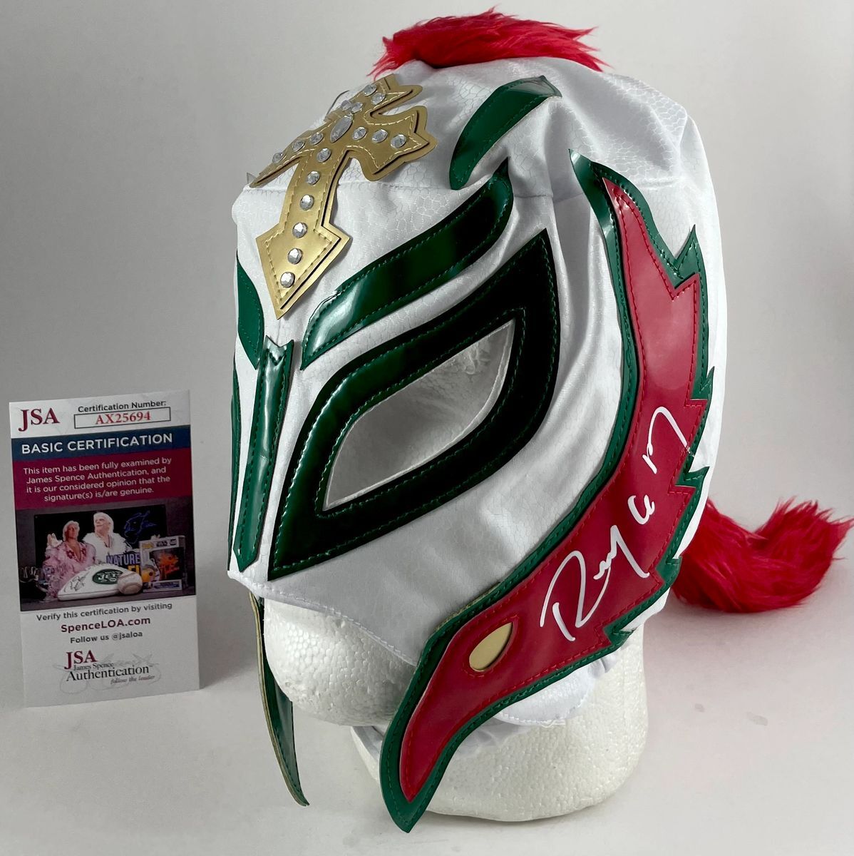 WWE Rey Mysterio Signed Luchador Mask Red Green White WrestleMania JSA COA