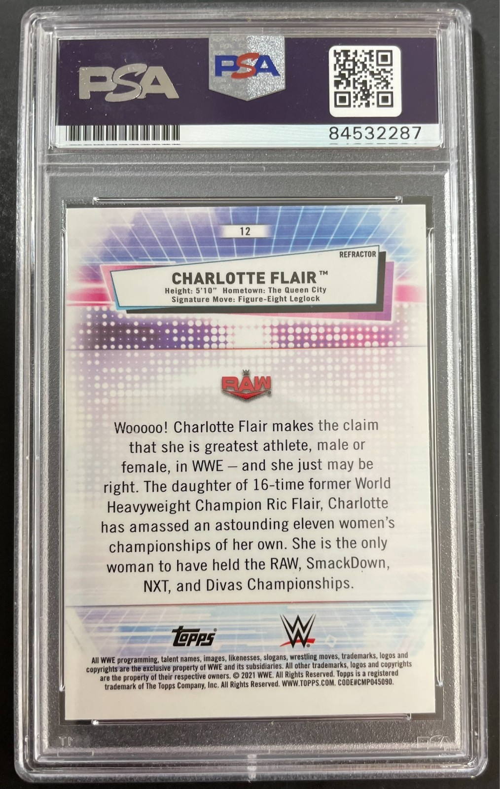 Charlotte Flair Signed 2021 Topps Chrome WWE Refractor Card PSA DNA Encapsulated - Image 2