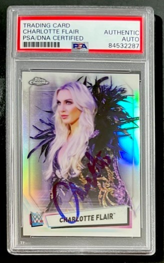 Charlotte Flair Signed 2021 Topps Chrome WWE Refractor Card PSA DNA Encapsulated