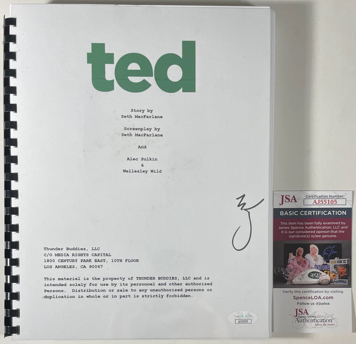 Mark Wahlberg Signed Ted Complete Movie Script Autograph JSA COA