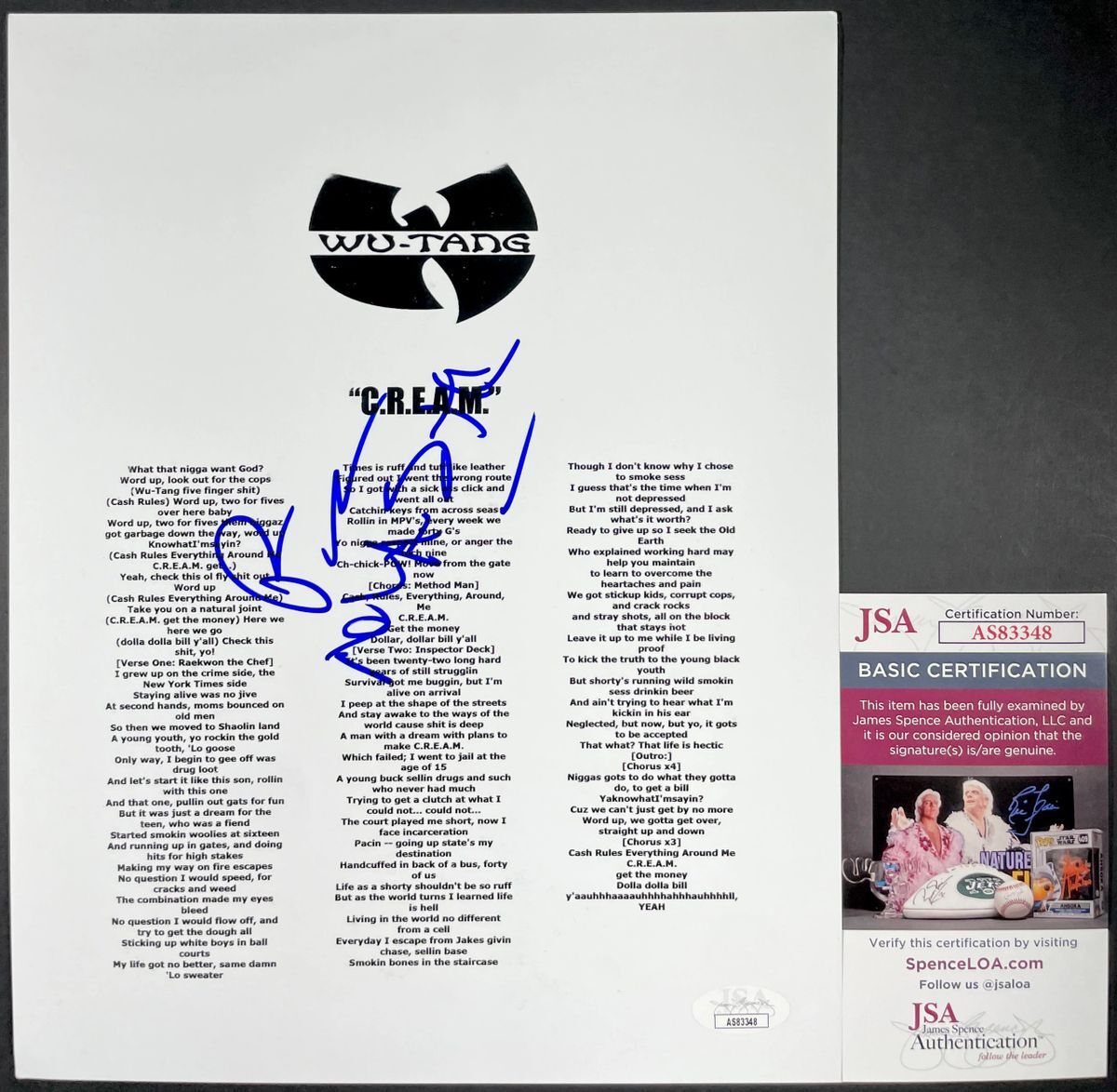 Masta Killa Signed Wu-Tang Clan C.R.E.A.M. Lyric Sheet Autograph JSA COA