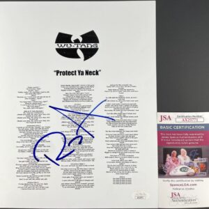 RZA Signed Wu-Tang Clan Protect Ya Neck Lyric Sheet Authentic Autograph JSA COA