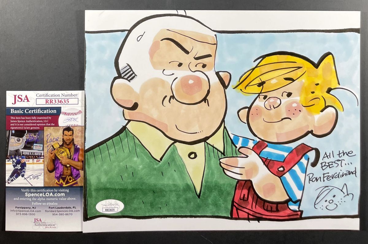 Ron Ferdinand Signed Dennis The Menace 8x10 Photo A Autograph Sketch JSA COA