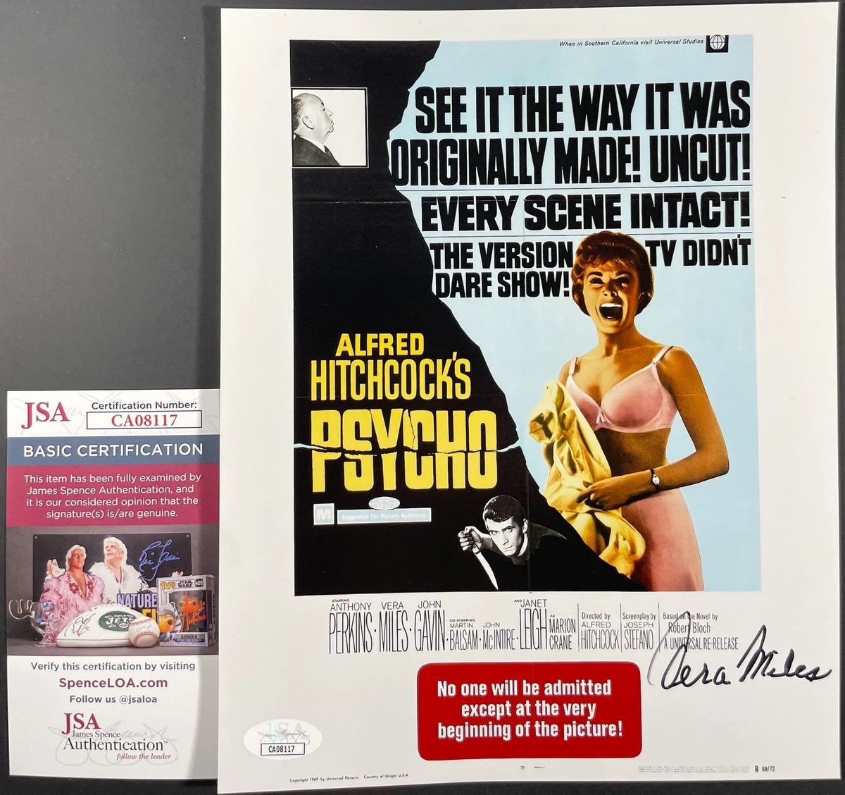 Vera Miles Signed Alfred Hitchcock's Psycho 8x10 Mini Movie Poster Photo JSA COA