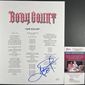West Coast Rap Ice-T Signed Body Count Cop Killer Lyric Sheet Autograph JSA COA
