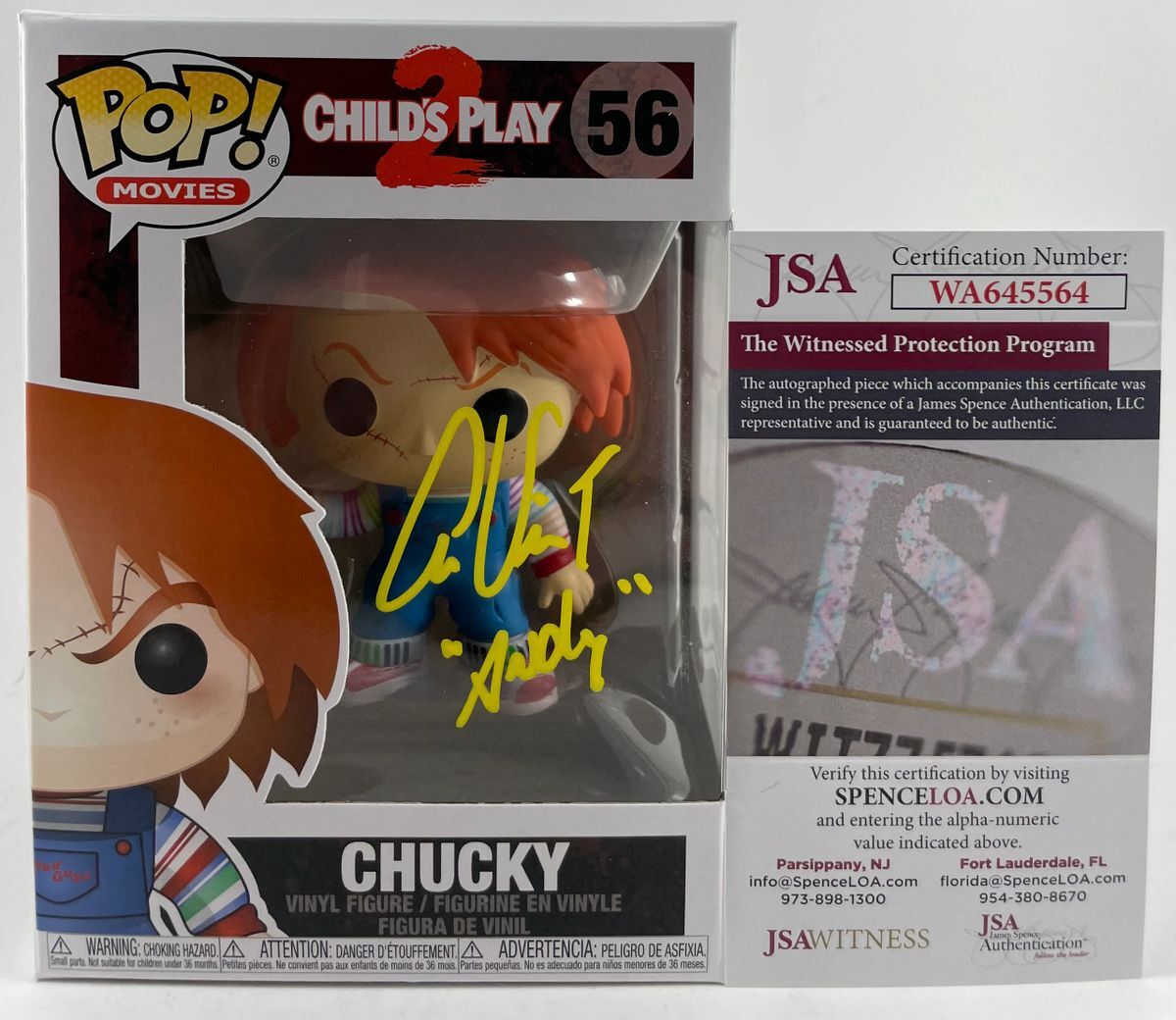 Alex Vincent Signed Child's Play 2 Chucky Funko POP #56 C Autograph JSA COA