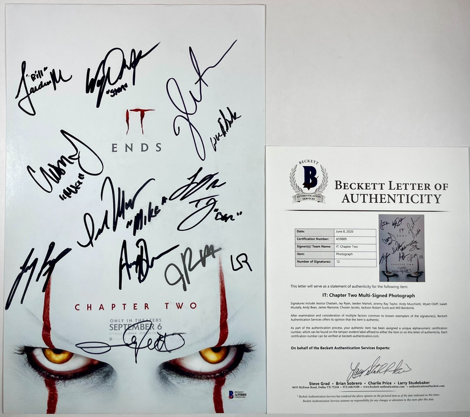IT Chapter Two Cast Signed By 12 11x17 Movie Poster Chastain Ransone Beckett LOA