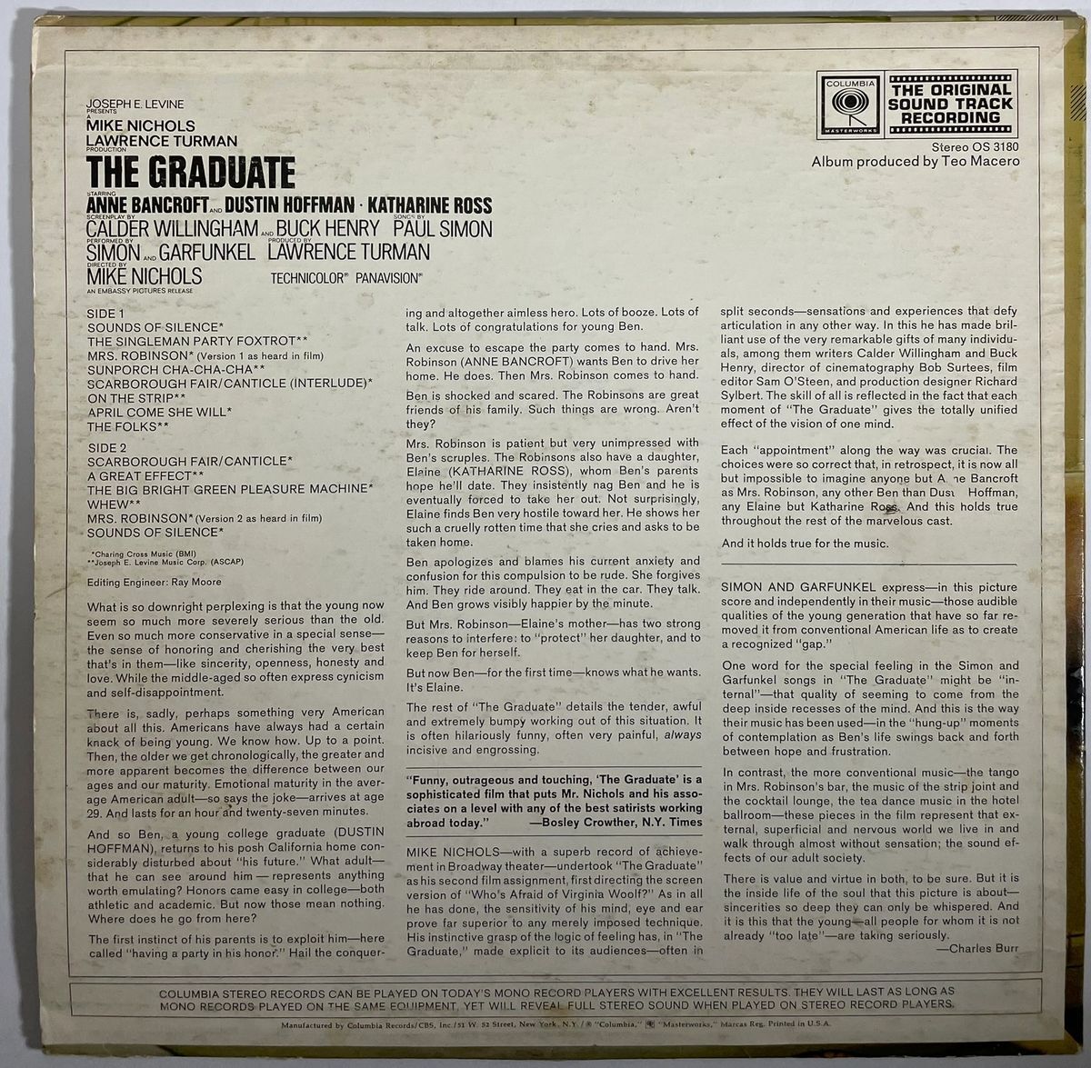 Katharine Ross Signed The Graduate Soundtrack Vinyl Record Autograph JSA COA - Image 2