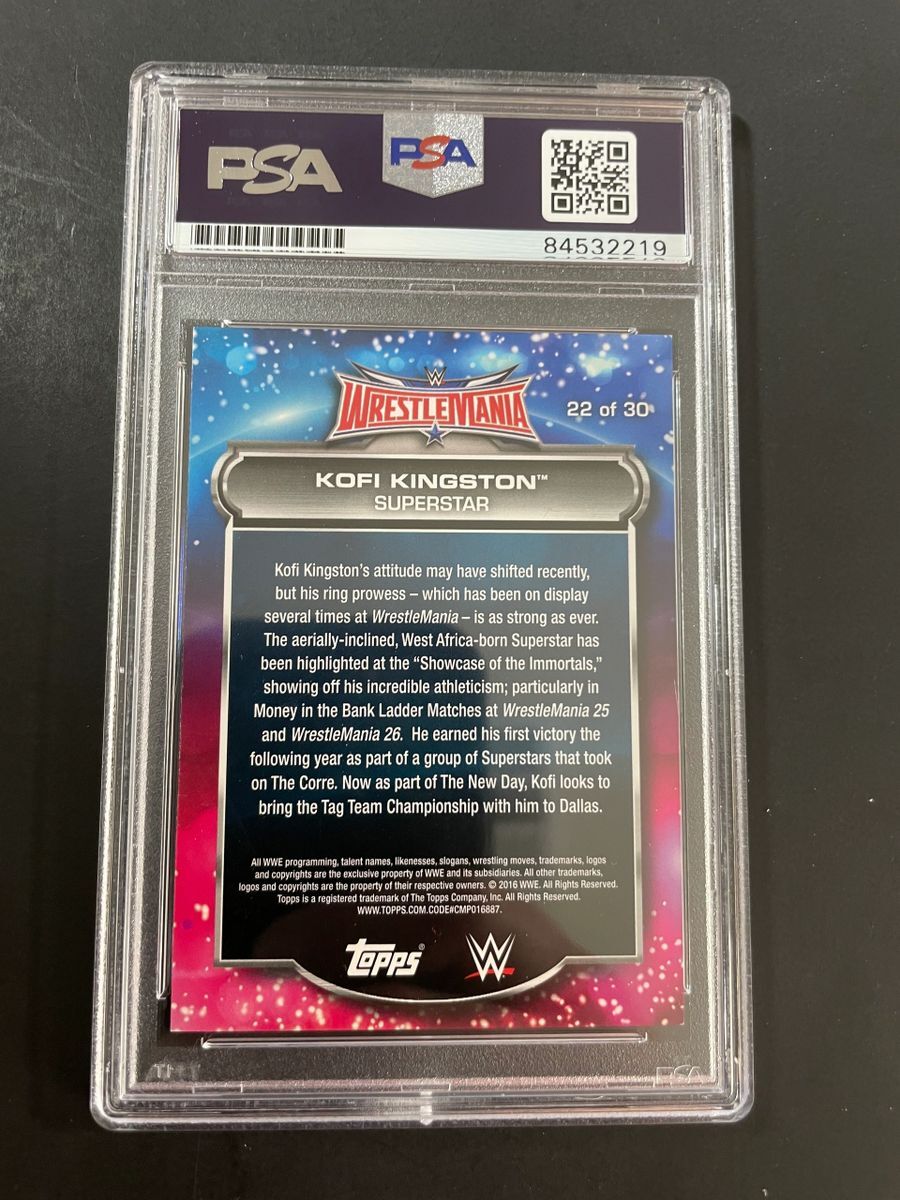 Kofi Kingston Signed 2016 Topps WWE WrestleMania Trading Card 22 PSA DNA Slabbed - Image 2