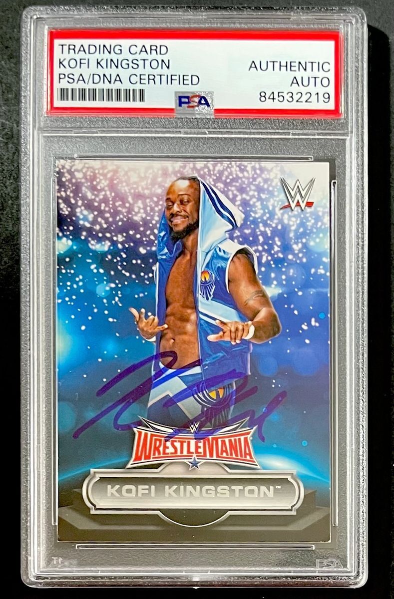 Kofi Kingston Signed 2016 Topps WWE WrestleMania Trading Card 22 PSA DNA Slabbed