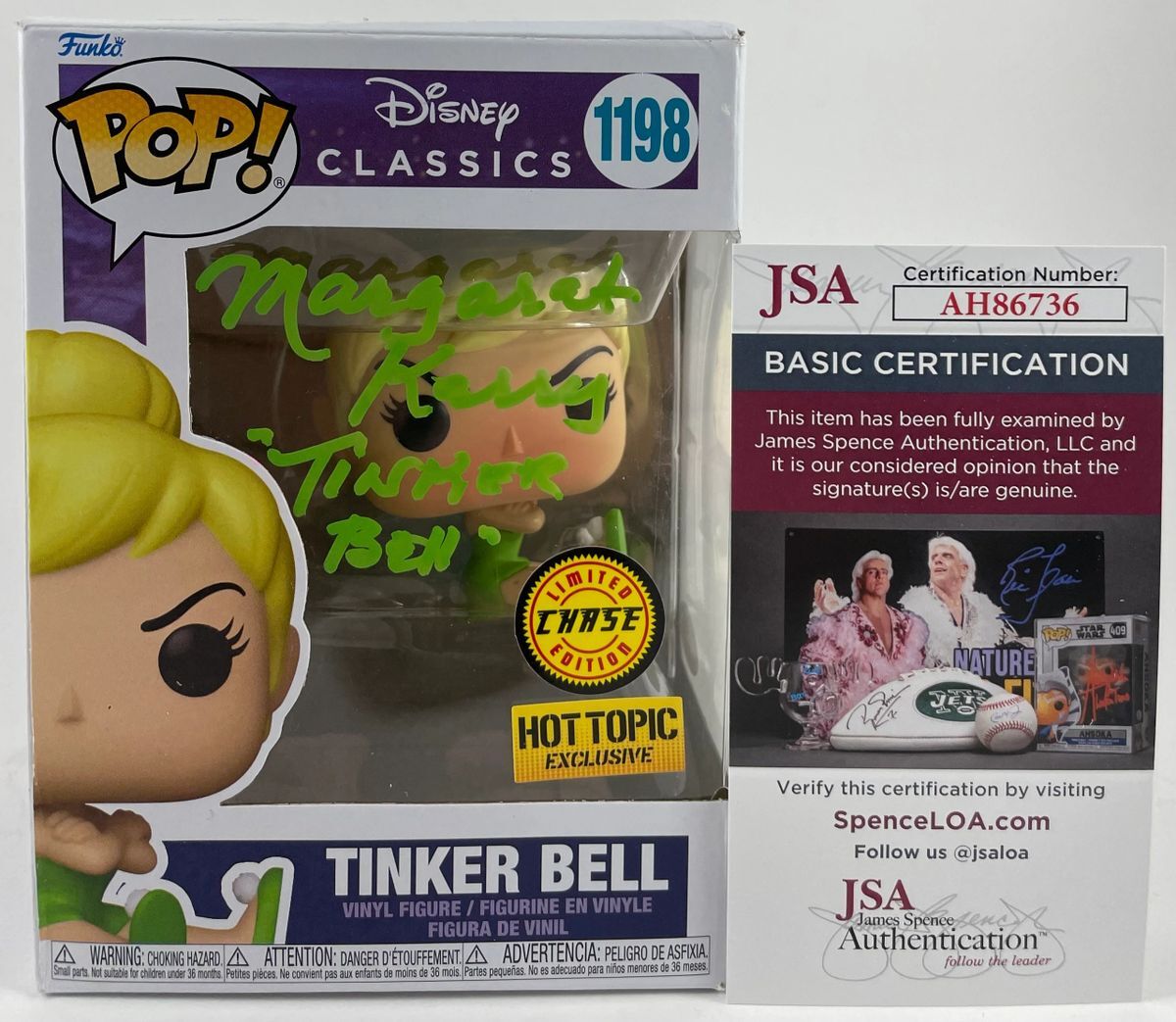Margaret Kerry Signed Disney Peter Pan Tinker Bell Chase Funko POP Vinyl JSA COA
