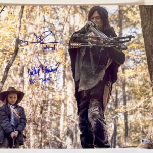 Norman Reedus & Cailey Fleming Signed The Walking Dead 16x20 Photo TWD BAS COA