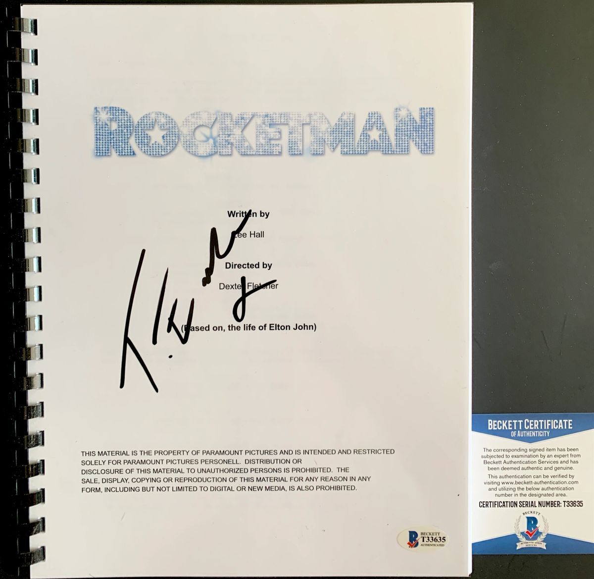 Taron Egerton Signed Rocketman Full Movie Script Autograph Elton John BAS COA