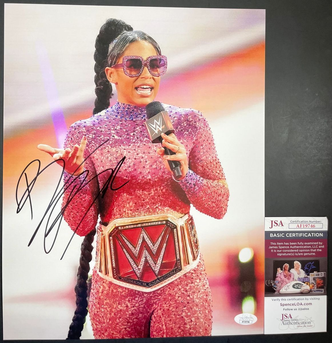 WWE Bianca Belair Signed RAW Championship Belt 11x14 Photo E Autograph JSA COA