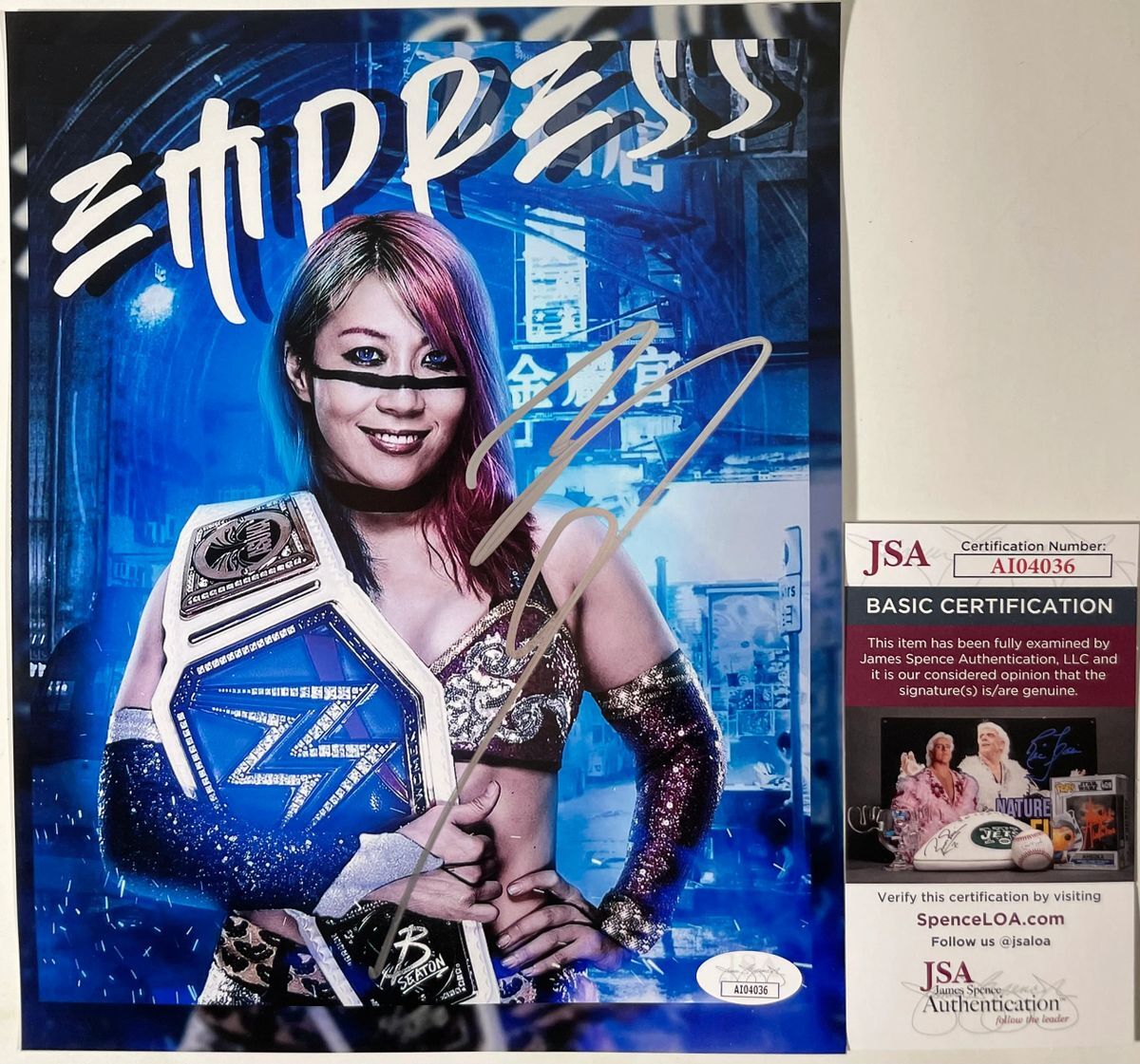 WWE NXT Asuka Signed Championship Belt 8x10 Photo E Autograph JSA COA