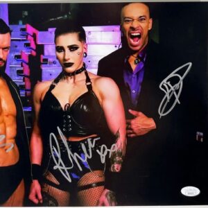 WWE Rhea Ripley, Finn Balor, & Priest Signed Judgment Day 11x14 Photo C JSA COA