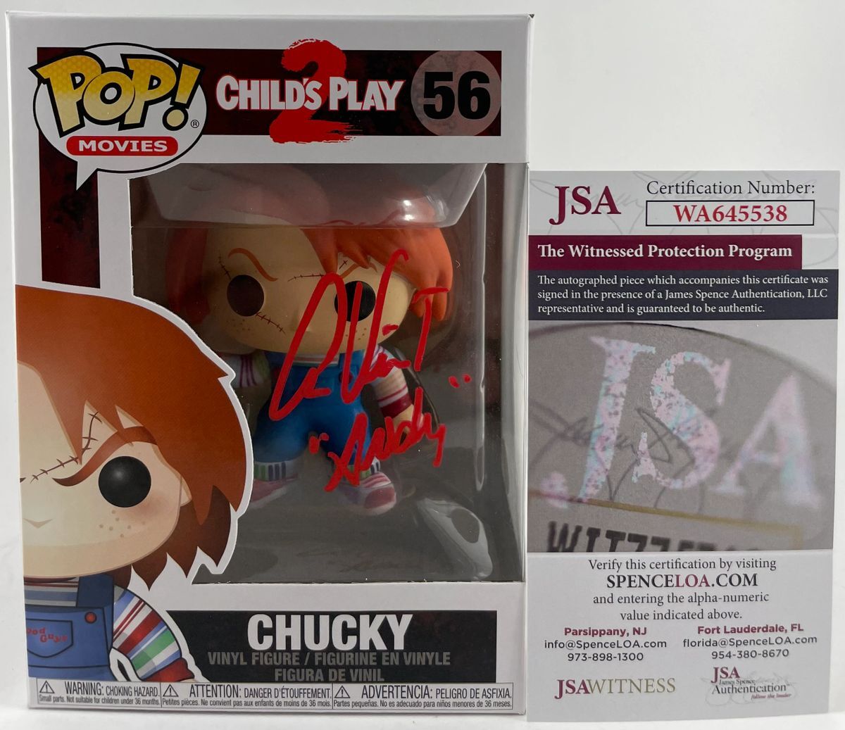 Alex Vincent Signed Child's Play 2 Chucky Funko POP #56 A Autograph JSA COA