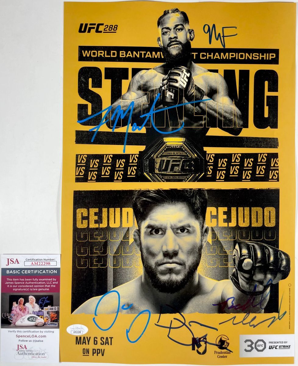 Aljamain Sterling, Dana White, Belal +2 Signed 11x17 UFC 288 Poster MMA JSA COA