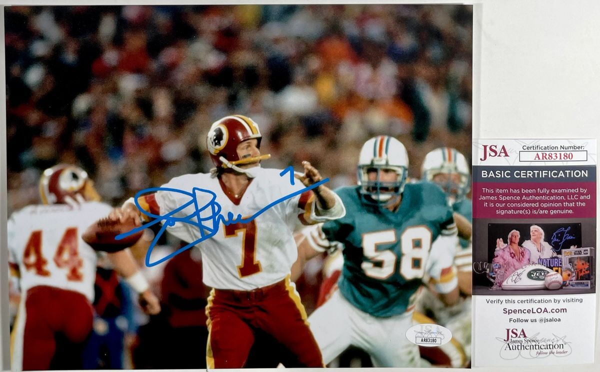 NFL Joe Theismann Signed Washington Redskins 8x10 Photo K Autograph JSA COA