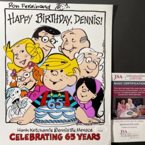 Ron Ferdinand Signed Dennis The Menace 8x10 Photo E Autograph Sketch JSA COA