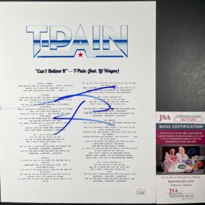 T-Pain Signed Can't Believe It Lyric Sheet Music Hip Hop Rap Autograph JSA COA