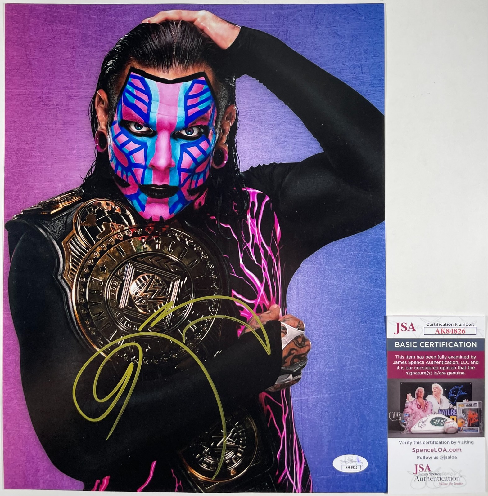WWE Jeff Hardy Signed Championship Belt 11x14 Photo Authentic Autograph JSA COA