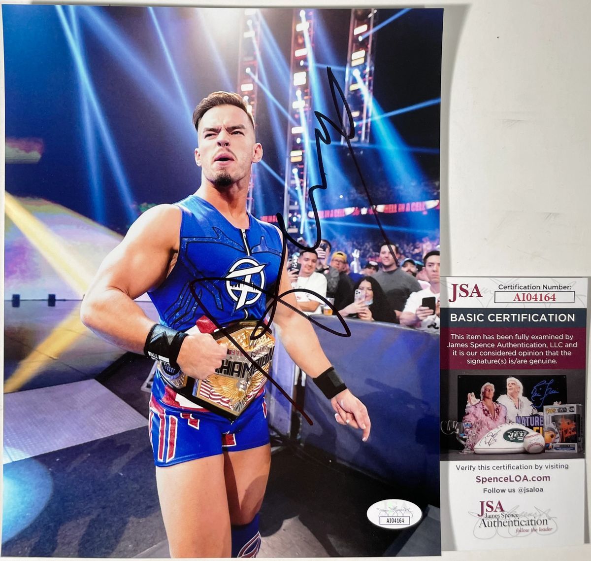 WWE NXT Austin Theory Signed Championship Belt 8x10 Photo B Autograph JSA COA