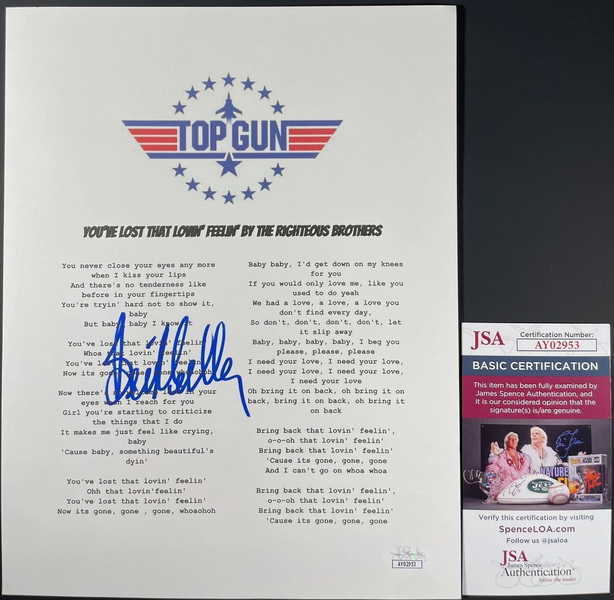 Bill Medley Signed Top Gun You've Lost That Lovin Feelin Lyric Sheet B JSA COA