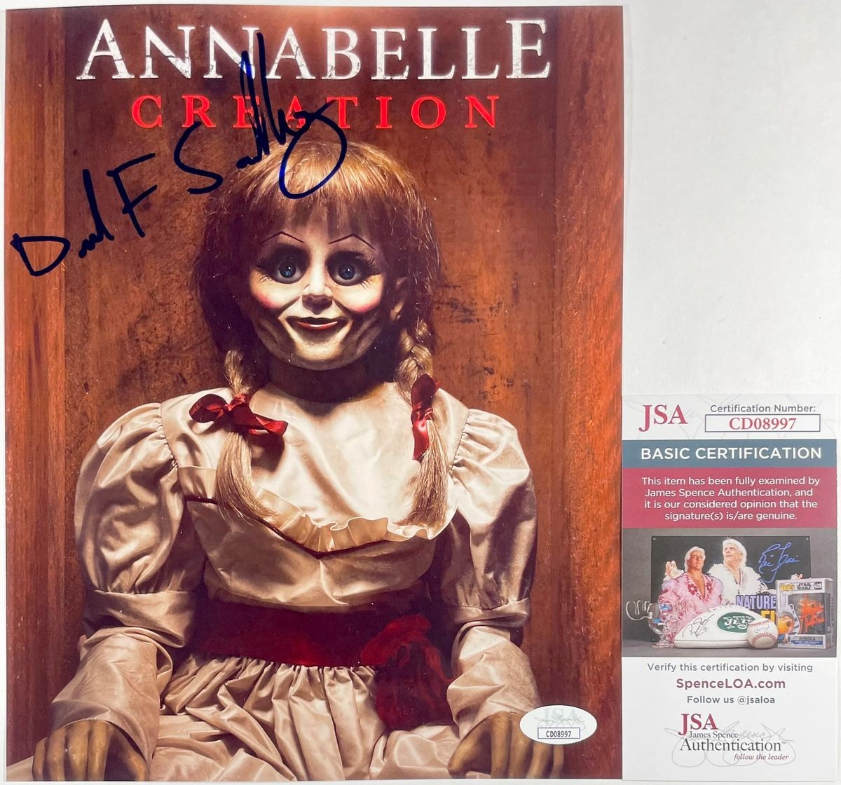 David F Sandberg Signed Annabelle Creation 8x10 Mini Poster B Autograph JSA COA