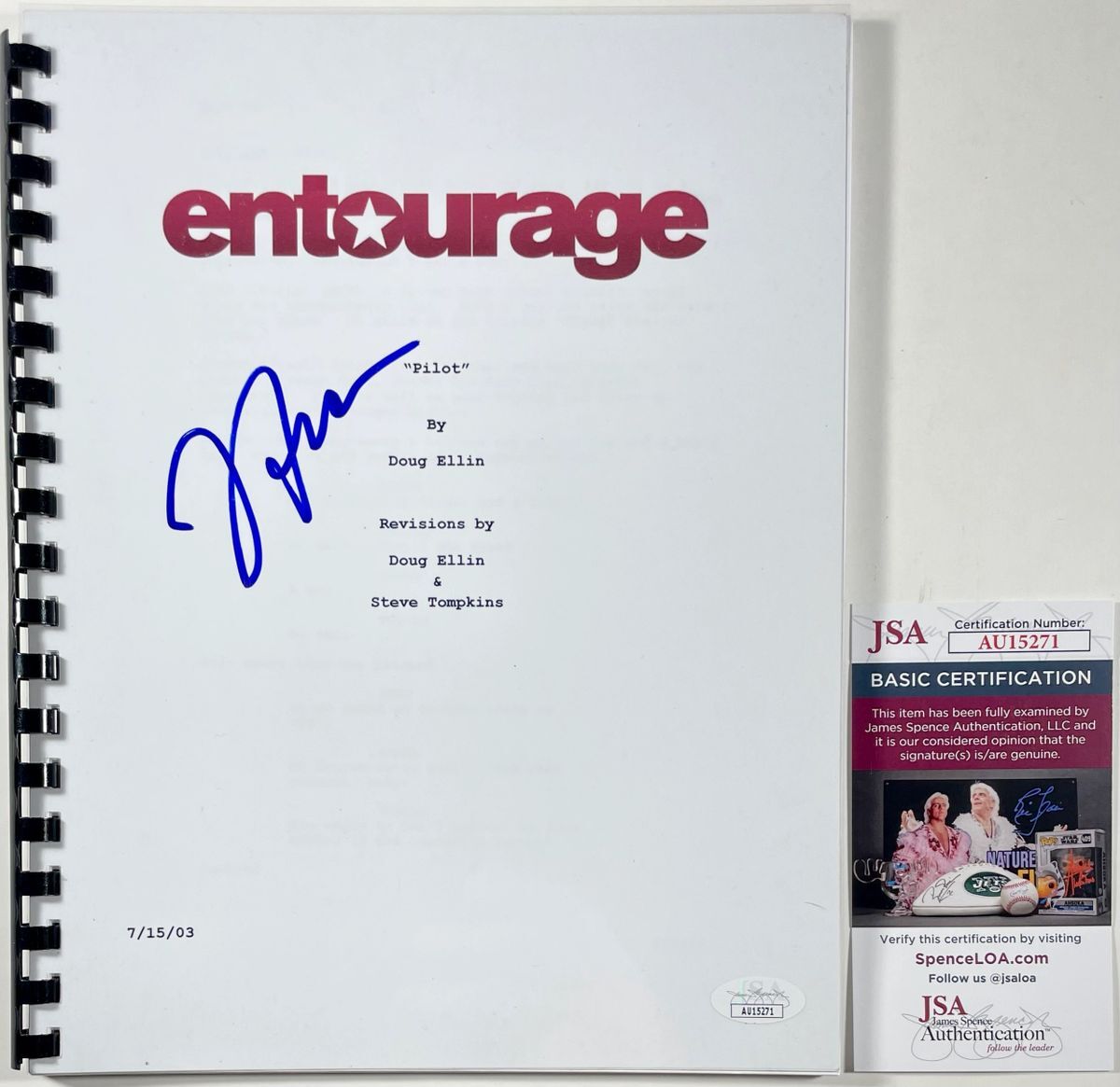 Jerry Ferrara Signed Entourage Complete Pilot Episode Script Autograph JSA COA