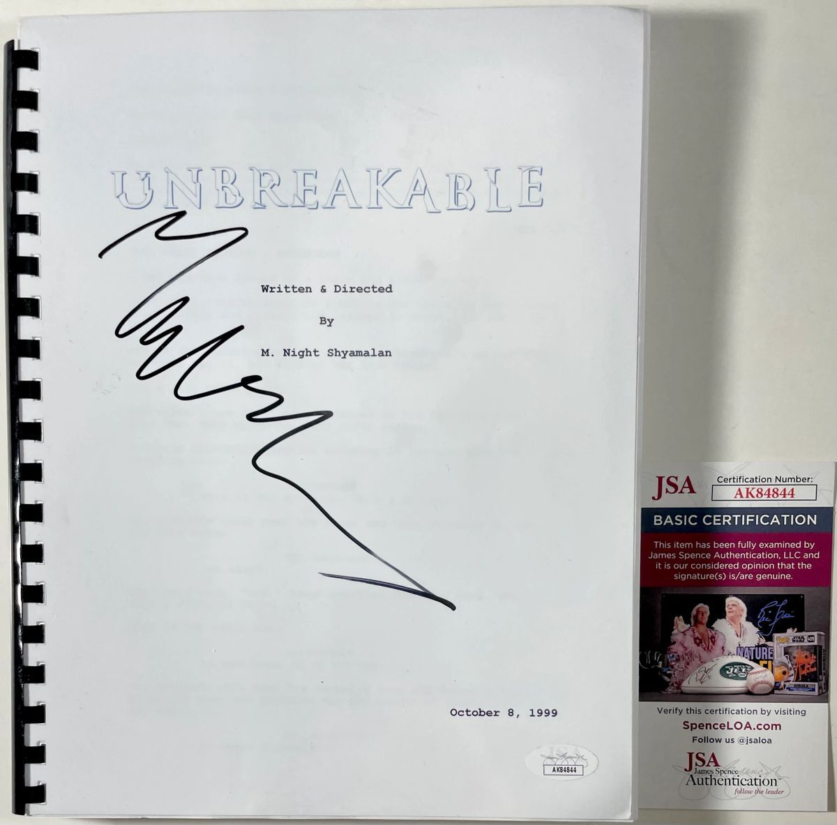 M. Night Shyamalan Signed Unbreakable Full Movie Script Autograph JSA COA