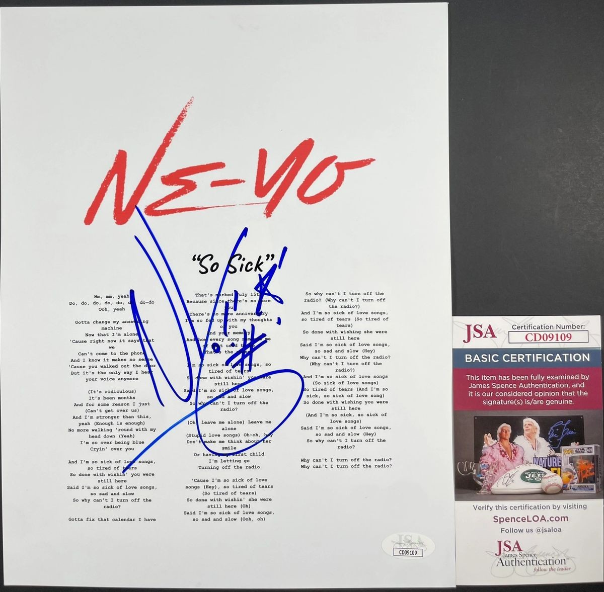 Ne-Yo Signed So Sick Lyric Sheet Authentic Autograph Hip Hop Rap JSA COA