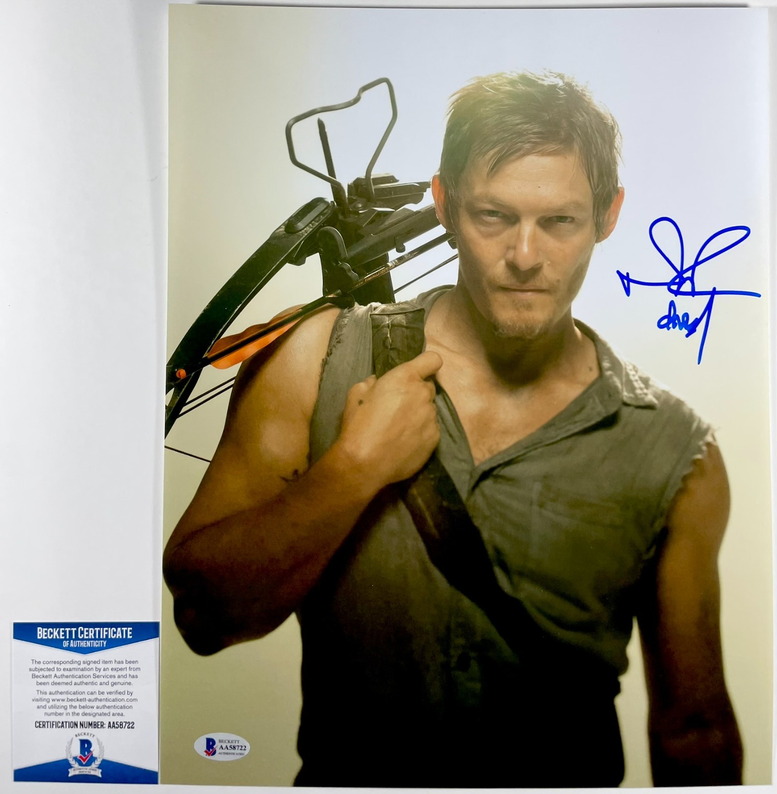 Norman Reedus Signed The Walking Dead Daryl Dixon 11x14 Photo Autograph BAS COA