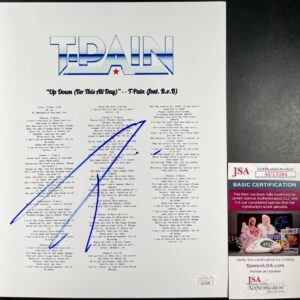 T-Pain Signed Up Down 8.5x11 Lyric Sheet Music Hip Hop Rap Autograph JSA COA