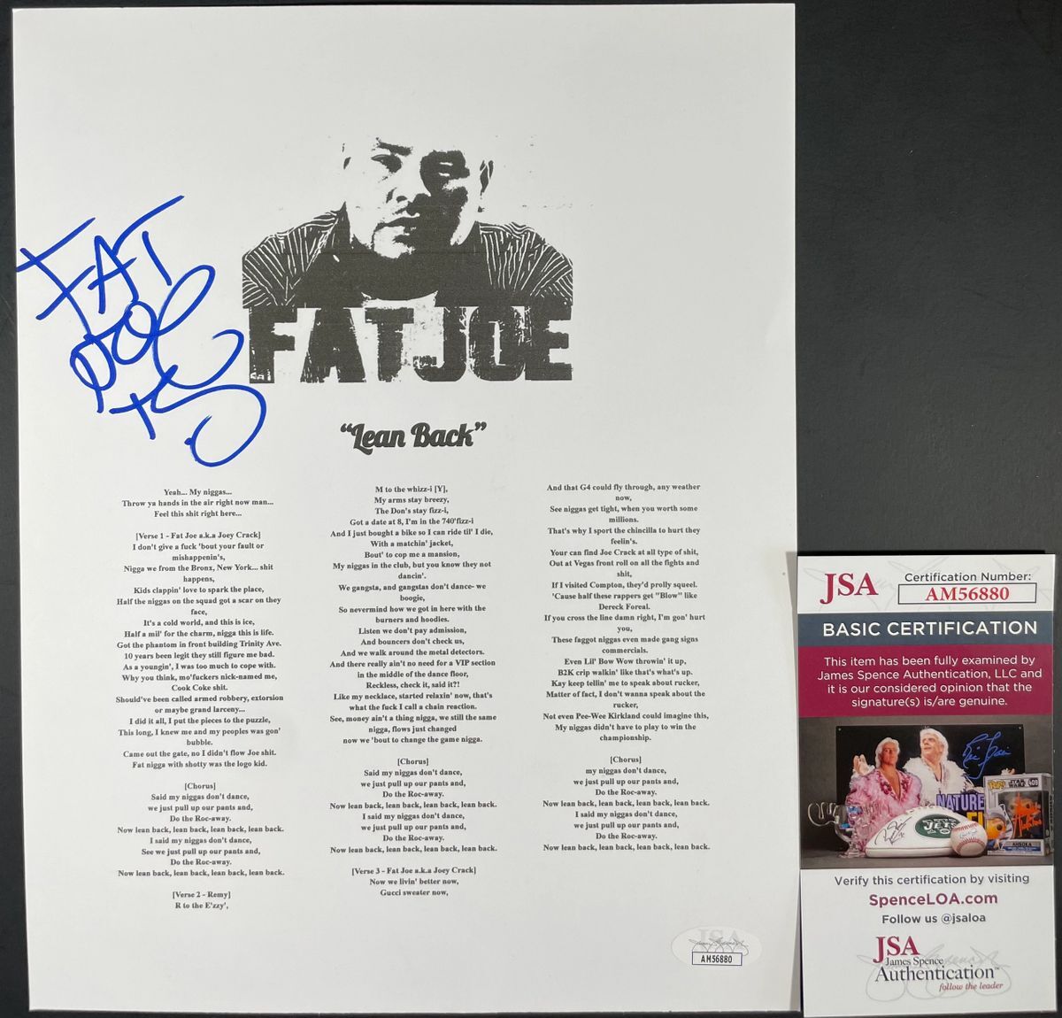 Terror Squad Fat Joe Signed "Lean Back" Lyric Sheet Autograph True Story JSA COA
