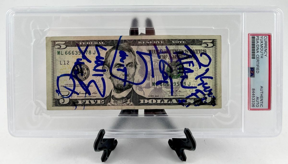 The Luniz Yukmouth & Kuzzo Signed Five Dollar Bill Autograph PSA DNA Slabbed