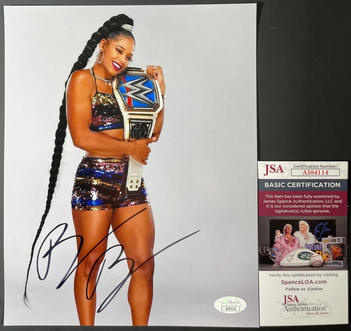 WWE NXT Bianca Belair Signed Championship Belt 8x10 Photo E Autograph JSA COA