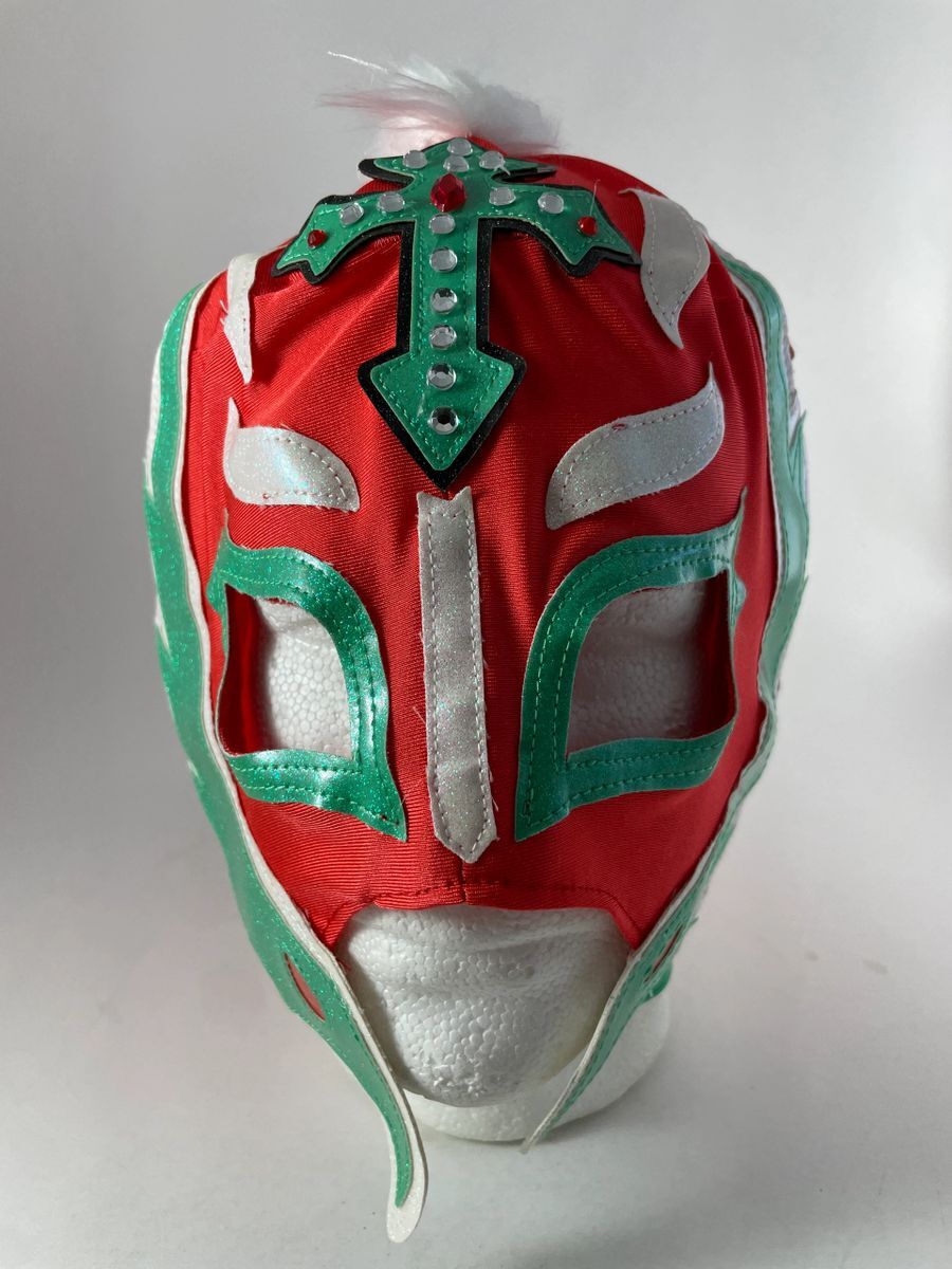 WWE Rey Mysterio Signed Luchador Mask Red White Green WrestleMania JSA COA - Image 2