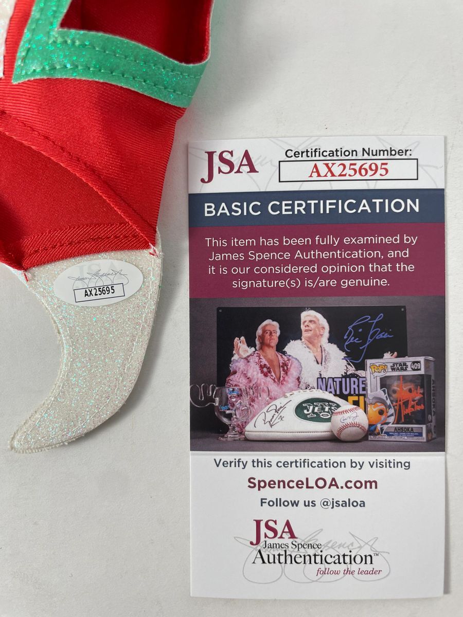 WWE Rey Mysterio Signed Luchador Mask Red White Green WrestleMania JSA COA - Image 5